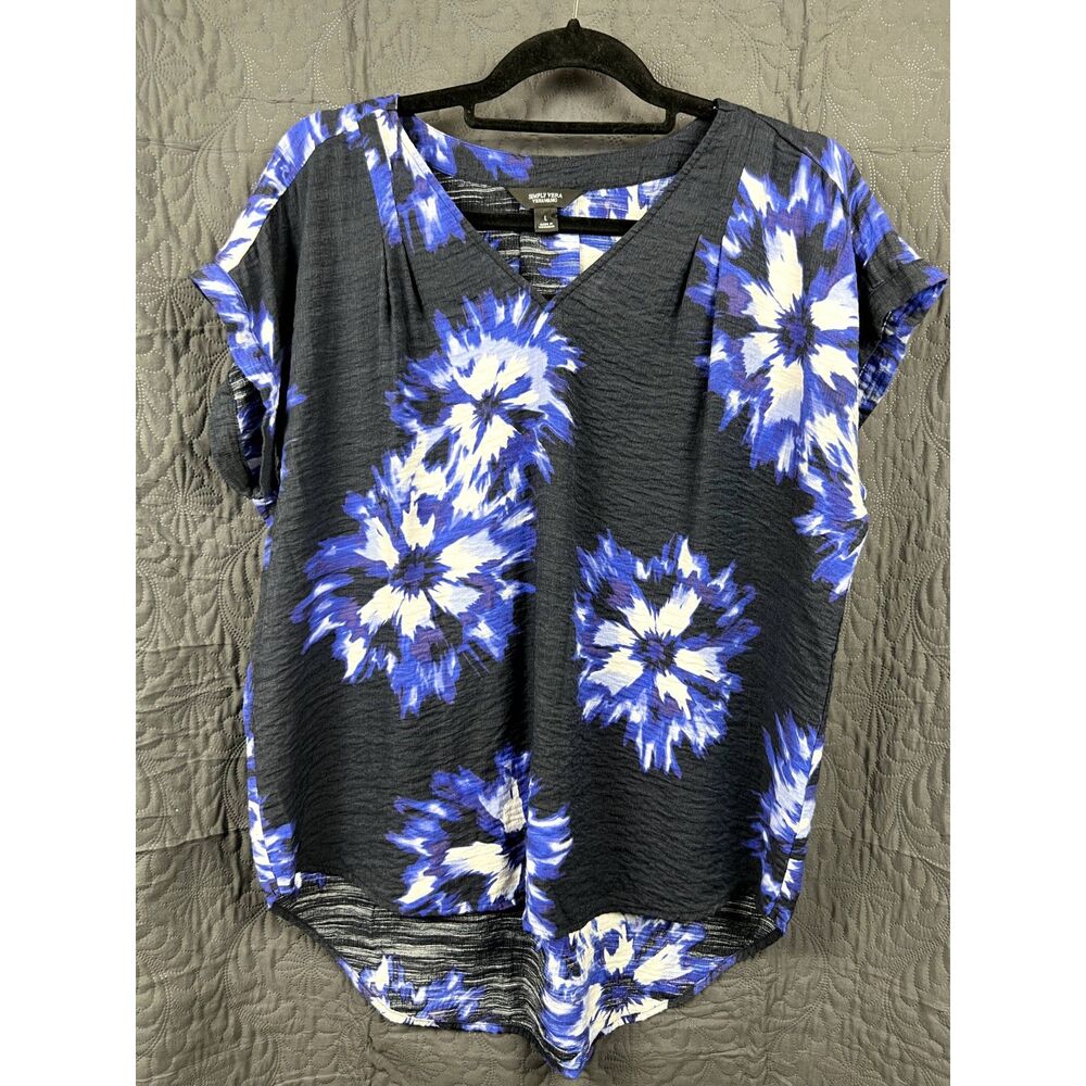 Simply Vera Wera Wang Dolman Short Sleeve Flowery Chic Cute Blouse SZ l:NWOT